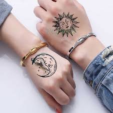Seniman tato yang satu ini imut banget! Waterproof Temporary Tattoo Sticker Sun Moon Fake Tatto Flash Tatoo Tatouage Hand Foot Arm For Men Women Girl Temporary Tattoos Aliexpress