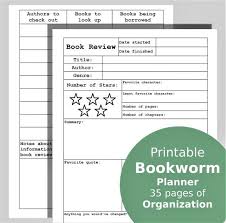 Bookworm Printable Planner Book Review Sheet Tbr List Making Book Review Template Book Worms Planner Book