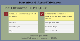 If you are feeling bore and want to kill time by having fun then trivia questions is one of the best games ever. The Ultimate 90 S Quiz