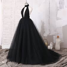 Black Ball Gown Prom Dress Black Halter Plunging High Neck Puffy Tulle Ball Gown Prom Dress For Dark Skinned Girl Halter Prom Dresses Ball Gowns Black Evening Dresses