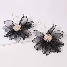 Amazon.com: YERTTER Women Big Petal Drop Large Earrings Flowers Dangle  Earrings with Chiffon Floral Tassel for Vacation Wedding (Black): Clothing,  ...
