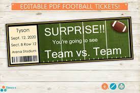 Printable And Editable Football Tickets Adobe Pdf Surprise Etsy Football Ticket Football Game Tickets Printable Tickets