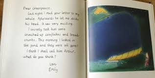 Worried that the whale living in her pond is unhappy, emily writes to greenpeace, who, though offering the best of advice, insist that it is impossible for a whale to live in a. Dear Greenpeace Eat Play Read