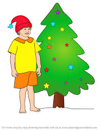 Drawing a cartoon christmas tree is no different. Learn How To Draw Boy With Christmas Tree Christmas Step By Step Drawing Tutorials