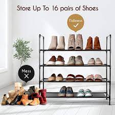 If you have a lot of closet space, organize your shoes by color and style. Buy Shoe Rack Organizer 4 Tier 16 Pairs Lehom Metal Stackable Shoe Storage Non Woven Fabric Shoe Shelf For Closet Floor Entryway Bedroom Black Online In Taiwan B08lcz2by2