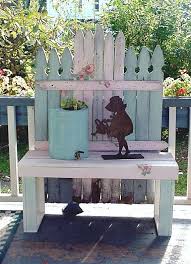 Vintage Chippy Picket Fence Cottage Garden Pink And White Home Etsy Pallet Garden Benches Potting Bench Vintage Garden