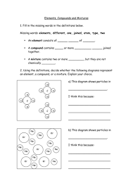 Bmixtures consist of particles of different substances mixed—but. Worksheet Elements Compounds And Mixtures Teaching Resources