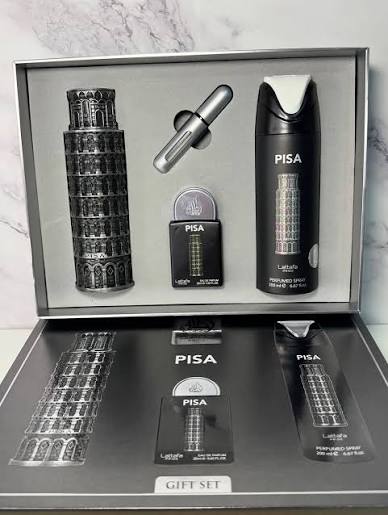 ✨ Estuche Árabe PISA de Lattafa ✨ Elegancia, frescura y estilo en un solo  set 🔥 Incluye: ▫️Perfume 100 ml ▫️Mini perfume 20 ml ideal para llevar  contigo ▫️Perfumed Spray 200 ml