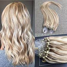Sunny Blonde Highlight Micro Ring Loop Remy Human Hair Extensions 16 Inches 50gram Human Hair Extensions Micro Loop Hair Extensions Micro Bead Hair Extensions