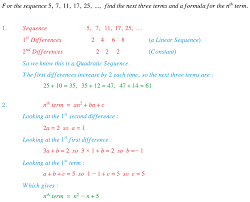 Use the first and second differences to find a, b, and c in the n th term formula Sequences Quadratic Cie Igcse Maths Revision Notes