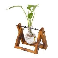 Vase En Verre Pour Plantes Et Fleurs Vase De Plantes Avec Support En Bois Pour La Decoration De Table De Bureau Et De Maison Vase Verre Verre Decoratif Vase