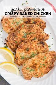 Crispy Garlic Parmesan Baked Chicken Crispy Baked Chicken Breasts Recipe Chicken Cutlet Recipes Chicken Parmesan Recipes Baked Chicken Cutlets