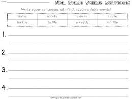 Final Stable Syllables Fun Fun Fun Syllable Fourth Grade Writing Sentence Writing