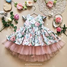 Cotton Dress Of White Flower Print With Tulle 1st Birthday Etsy In 2020 Girls Easter Dresses Kids Frocks Kids Designer Dresses