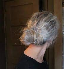 First Attempt At A Messy Bun Using A Few Bobby Pins I Ll Keep Working On This Natural Gray Hair Long Gray Hair Silver Grey Hair