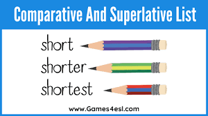 Some comparative and superlative adjectives are irregular, including some very common ones such as good/better/best and bad/worse/worst. Comparative And Superlative List Regular And Irregular Games4esl