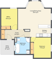 Bathrooms shouldn't face common entertainment spaces like dining rooms or living rooms. 1 Bedroom Floor Plan Roomsketcher