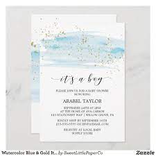 Watercolor Blue Gold It S A Boy Baby Shower Invitation Zazzle Co Uk Sip And See Invitations Baby Sprinkle Invitations Baby Shower Invitations