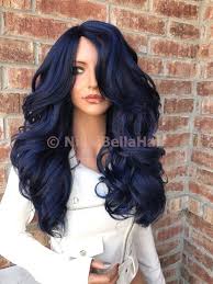 Black And Blue Lace Front Wig Blue Thick Human Hair Blend Multi Parting 26 Loose Curl Lace Front Wig Hair Styles Lace Front Wigs Blue Lace Front Wig