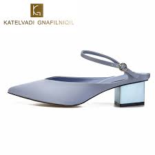 Katelvadi Light Blue Heels Sandals 5cm Women Summer Satin Sqare Heels Shoes Woman Sandals K 342 Middle Heels Aliexpress