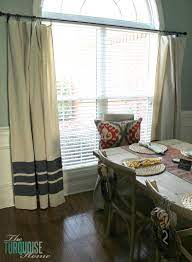 To create a good effect, use a different fabric such as velvet in a darker tone or another fabric with more weight. Diy Drop Cloth Curtains Diy Curtains Painted Curtains Drop Cloth Curtains
