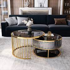 A modern glass coffee table is one of the most used furniture in many homes. Modern Round Gold Black Coffee Table With Shelf Tempered Glass Top Table Only In 2021 Coffee Table Decor Living Room Table Decor Living Room Center Table Living Room