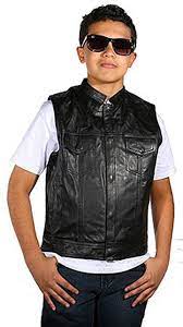 Kv320 Kids Leather Motorcycle Club Leather Vest With Short Collar