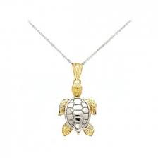 2 Tone Gold Sea Turtle Pendant Necklace Turtle Jewelry Sea Turtle Jewelry Pendant Necklace