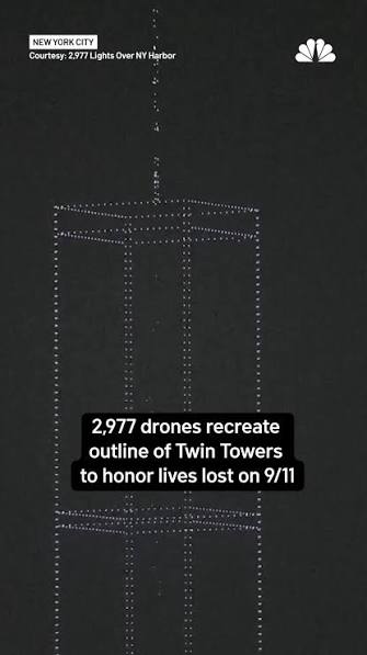 A drone display recreated the Twin Towers over New York City to commemorate the 9/11 attacks.⁣ ⁣ The artwork, titled "2,977 Lights Over New York Harbor", is a commemorative public art installation