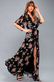 Sweet Bouquet Black Floral Print Wrap Maxi Dress Maxi Dress Wrap Dress Floral Dressy Maxi Dress