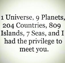 If the whole universe has no meaning, we should never have found out that it has no meaning: 1 Universe 9 Planets 204 Countries 809 Islands 7 Seas And I Had The Privilege To Meet U 9 Planets Meaningful Words Quotes
