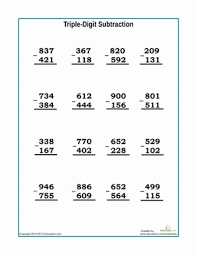 Third Grade Math Worksheets Triple Digit Subtraction Subtraction Worksheets Kids Math Worksheets Math Worksheets