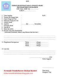 5 contoh formulir pendaftaran organisasi, ekskul, bimbel dll. Contoh Formulir Pendaftaran Ekskul Lengkap Dokumen Sekolah Dasar