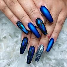 Acrylic Black And Blue Nail Designs Pin By Mickey Breezy On Aryelle Simple Acrylic Nails Nail Designs Coffin Nails Designs