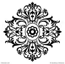 Black And White Stencil Pattern Large Medallion Patterns Painted And Stenciled In Custom Interior Murals And Ceilings Stencil Painting On Walls Stencil Designs Stencil Patterns
