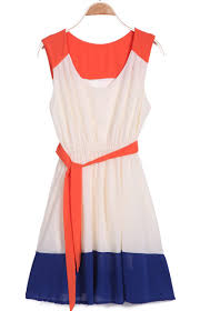 Red Apricot Blue Sleeveless Belt Pleated Dress Shein Sheinside Dresses Clothes Pleated Dress