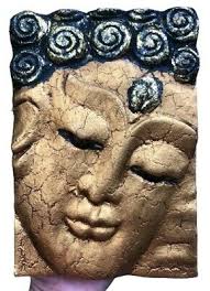 Art Buddha Head Plaque Mask Face Wood Decor Wall Hanging Hand Carved Statue  Thai