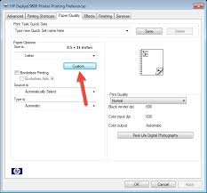 fix the missing custom size option for hp inkjet printers