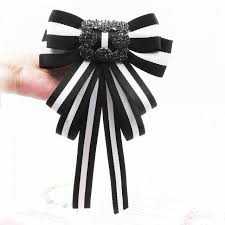 Black And White Striped Ribbon Bow Black White Striped Vintage Bow Brooch In 2020 Women Bow Tie Women S Neck Ties Black And White Ribbon