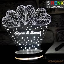 Tahtamoda 3d 3 Boyutlu Dekoratif Led Lamba Kisiye Ozel Kalp 3lu Tht3d024 Goruntuler Ile Led Lamba Masa Lamba