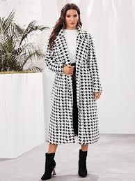 Choisir son manteau c'est facile ! Manteau Long A Imprime Pied De Poule Mode En Ligne Shein France