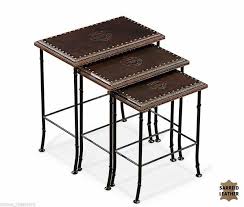 Leather Nesting Tables Set Of 3 Embossed Nesting Tables Living Room Side Table Wood Nesting Tables