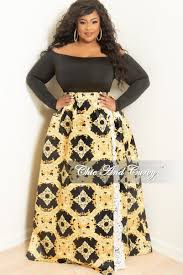 Black And Gold Skirt Final Sale Plus Size Long Skirt In Black And Gold With Ivory Lace Trim Plus Size Long Skirts Chic And Curvy Skirt Outfits