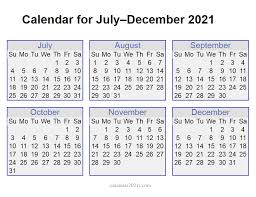2021 July To December Calendar In 2020 December Calendar Calendar Printable Calendar