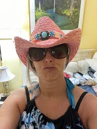 When friends haven't seen each other but still think alike! Pink hats with  bling! Enjoying Tammy Luck with my hubby and ice cream! Soon it's time to  go dancing, so gotta get