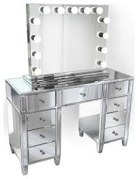 6pc victorian cut glass & silver vanity set. 48 Mirrored Vanity Table Multidrawer With Led Dimmable Hollywood Mirror And Ch Contemporary Bedroom Makeup Vanities By Krugg Reflections Houzz