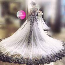 Stunning Grey Ball Gown Wedding Dress With Black Floral Lace Applique Long Sleeve Or Sleeveless Ball Gowns Wedding Wedding Dresses Ball Gown Wedding Dress