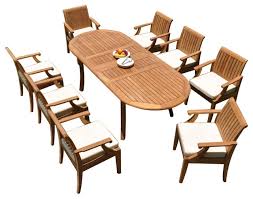 Check spelling or type a new query. 9 Piece Outdoor Teak Patio Dining Set 94 Oval Extn Table 8 Lagos Arm Chairs Transitional Outdoor Dining Sets By Teak Deals Houzz