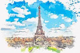 Eiffel Tower Paris France Watercolor By Ahmet Asar Painting By Ahmet Asar