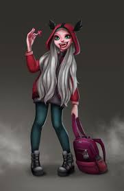 Illustration of a vampire with ombre hair and fancy dress. Artstation Vampire Girl Sara Pugach
